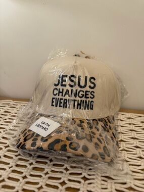 Jesus Changes Everything Cream Baseball Cap with Leopard Brim
